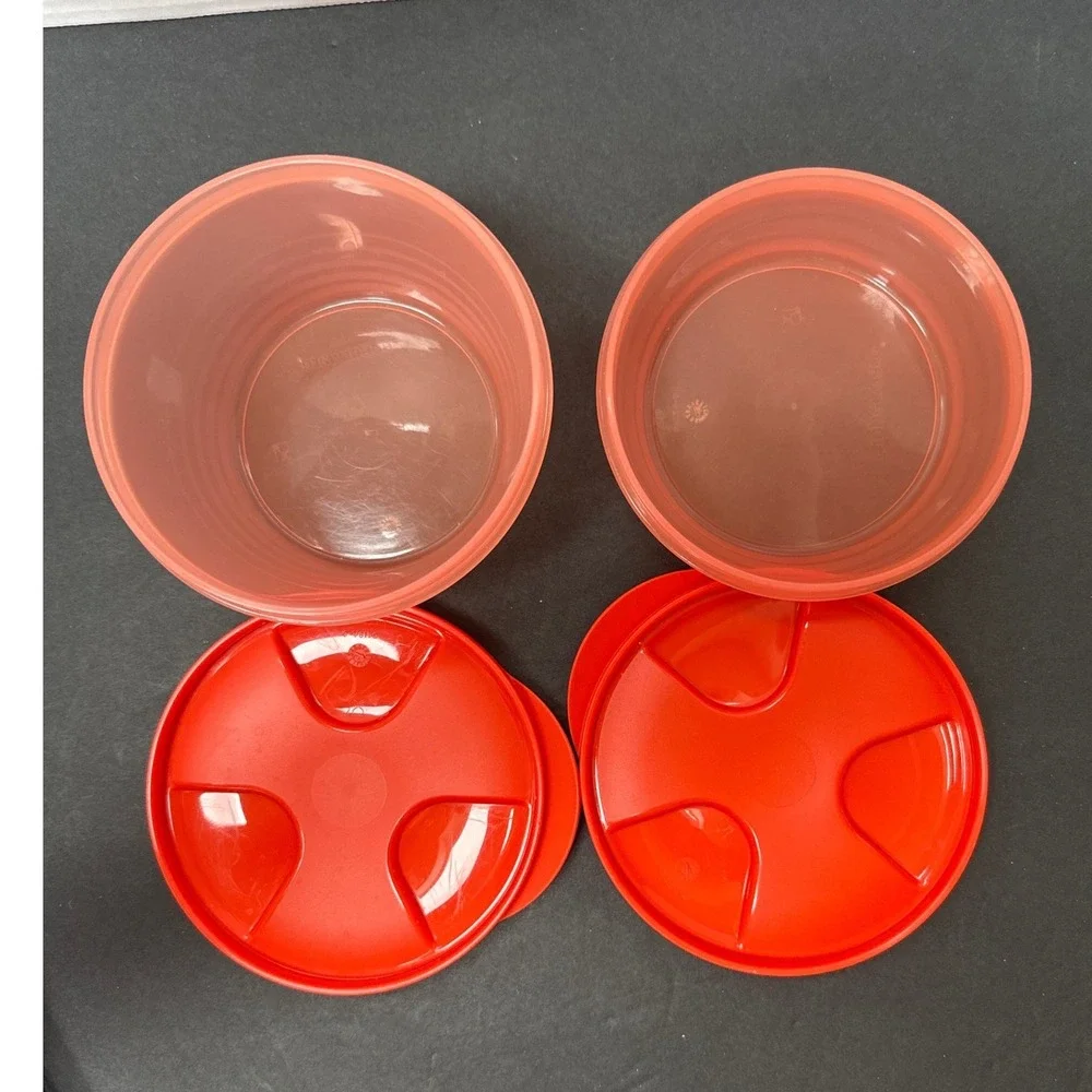 Tupperware FlatOut Collapsible Storage Containers Set of 2 Coral Orange Round